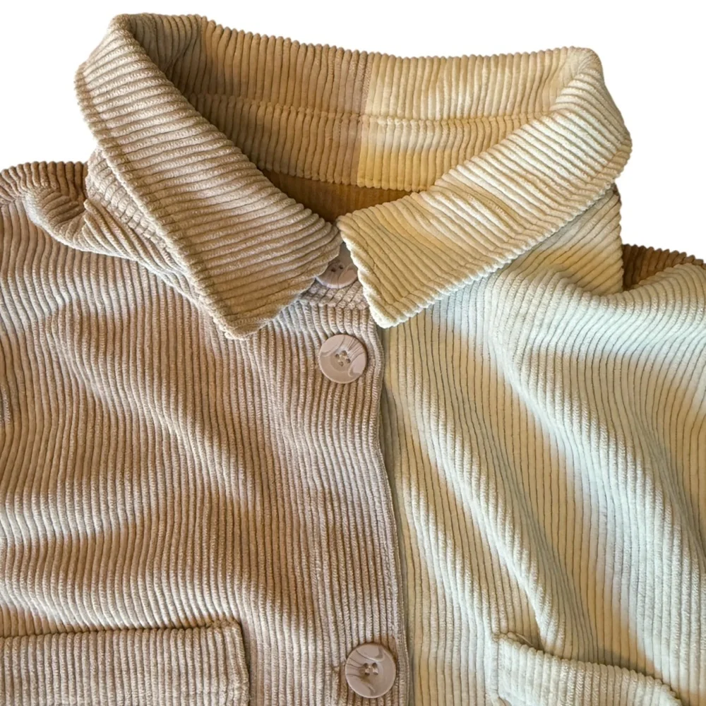 Stoosh Neutral Colorblock Corduroy Shacket Jacket Shirt Women’s Size Medium - Picture 7 of 12